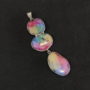 Gemstone Pendants , Silver Finish ,3 Stones,Multicolor