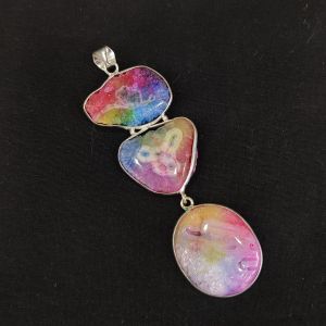 Gemstone Pendants , Silver Finish ,3 Stones,Multicolor