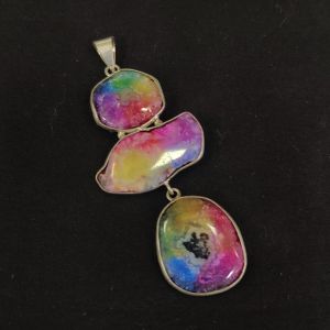 Gemstone Pendants , Silver Finish ,3 Stones,Multicolor