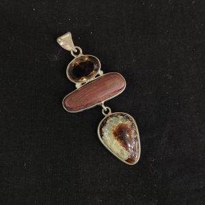 Gemstone Pendants , Silver Finish ,3 Stones,Multicolor