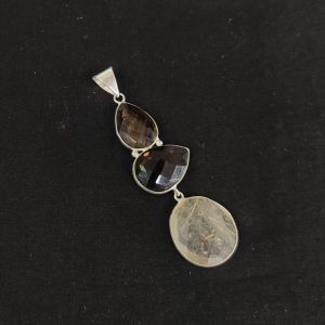 Gemstone Pendants , Silver Finish ,3 Stones,Multicolor