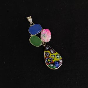 Gemstone Pendants , Silver Finish ,3 Stones,Multicolor