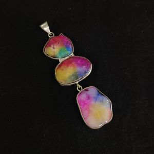 Gemstone Pendants , Silver Finish ,3 Stones,Multicolor