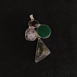 Gemstone Pendants , Silver Finish ,3 Stones,Multicolor