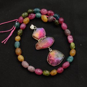 Combo OF Gemstone Pendant With Agate Beads multicolour
