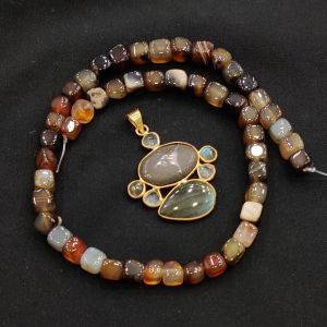 Combo OF Gemstone Pendant With Agate Beads multicolour