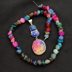 Combo OF Gemstone Pendant With Agate Beads multicolour