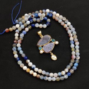 Combo OF Gemstone Pendant With Agate Beads multicolour