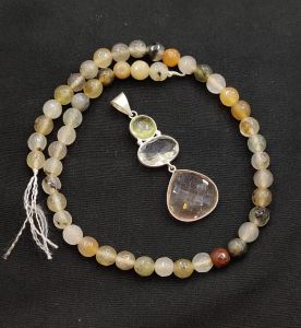 Combo Of Gemstone Pendant With Agate Beads,Half White Double shade