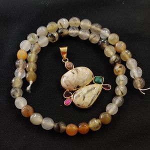 Combo Of Gemstone Pendant With Square Agate Beads