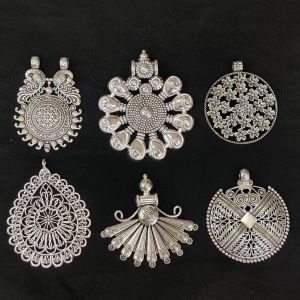 Metal Pendants, Oxidised Silver, Pack of 6 Pendants