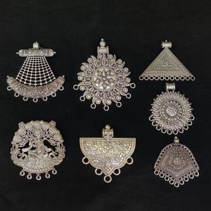 Metal Pendants, Oxidised Silver, Pack of 6 Pendants