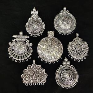 Metal Pendants, Oxidised Silver, Pack of 6 Pendants