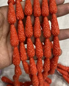 Synthetic Coral Carving Beads, Teardrop,Orange