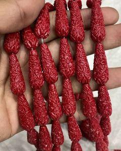 Synthetic Coral Carving Beads, Teardrop,Maroon