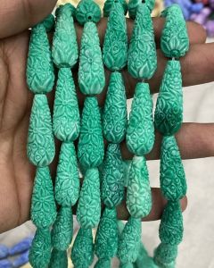 Synthetic Coral Carving Beads, Teardrop,Sea Green