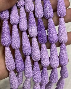 Synthetic Coral Carving Beads, Teardrop,Purple