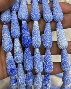 Synthetic Coral Carving Beads, Teardrop,Blue