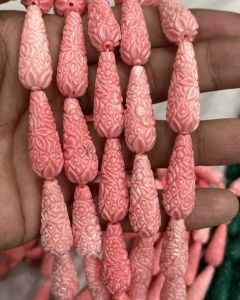 Synthetic Coral Carving Beads, Teardrop,Pink