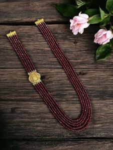 Antique Gold Side Pendant with 5 Layers Of Maroon Agates