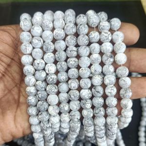 Printed Glass Beads,White Double Shade ,30"(100 Beads Approx)