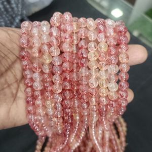 Printed Glass Beads,Red with Yellow Shades,30"(100 Beads Approx)