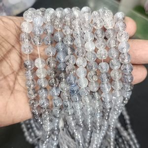 Printed Glass Beads, Light Grey double Shades,30"(100 Beads Approx)
