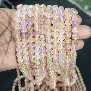 Printed Glass Beads, Yellow double Shades,30"(100 Beads Approx)