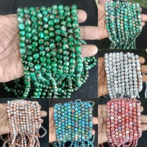 8mm Printed Glass Beads, Pack Of 6 Colors, (30" String Approx 100 Beads)