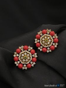  Cz Stone Flower Earrings Coral Red