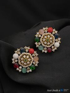  Cz Stone Flower Earrings Multicolour