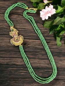 Jadau Pendant Kamakshi With Light Green Agate Beads 