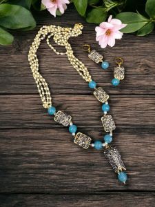 Pearl Chain Necklace With Agate Beads 