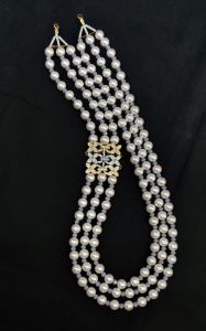Kushboo Inspired 3 Layer Shell Pearl Necklace With Zircon Side Pendant 
