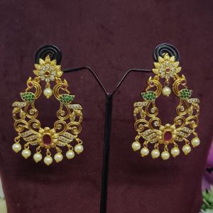 Matt Gold Cz green Stone peacock Stud 