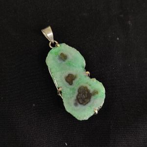 Natural Agate Slice Pendant, silver Finish ,Sea Green with black patches