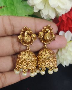 Matt Finish (Peacock with pearl loreals) Jhumkas