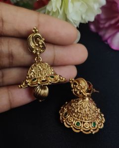 Matt Finish (Peacock Gold Teardrop) Jhumkas Green