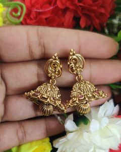 Matt Finish (Peacock Gold Teardrop) Jhumkas pink