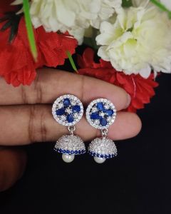  Cz Stone (Flower design) Jhumkha Blue