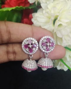 Cz Stone (Flower design) Jhumkha Pink