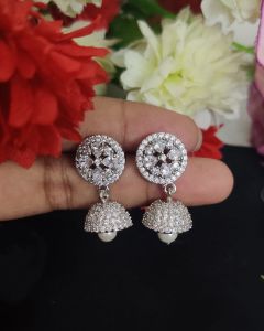 Cz Stone (Flower design) Jhumkha White