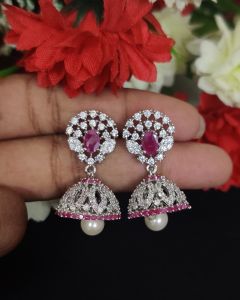  Cz Stone (Flower design) Jhumkha RubyPink