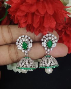  Cz Stone (Flower design) Jhumkha Dark Green