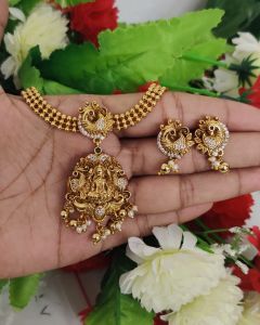 Traditional Lakshmi Temple Jewellery With Matching Earings 