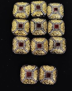 Double Tone Victorian CZ Stone Spacer Beads/Connectors Red, Cube Shape with Square design, 19mm, Sold By 1 Pc