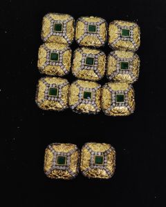 Double Tone Victorian CZ Stone Spacer Beads/Connectors Green, Cube Shape with Square design, 19mm, Sold By 1 Pc