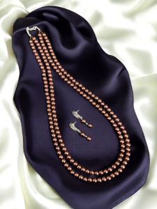 2 Layer  glass pearl Necklace, Brown