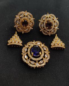 CZ pendants With Earrings, Ruby Pink, 26x24 MM