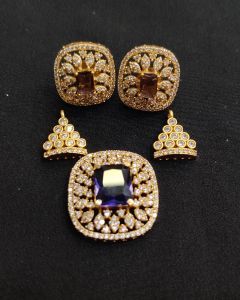 CZ pendants With Earrings, Purple, 26x25 MM